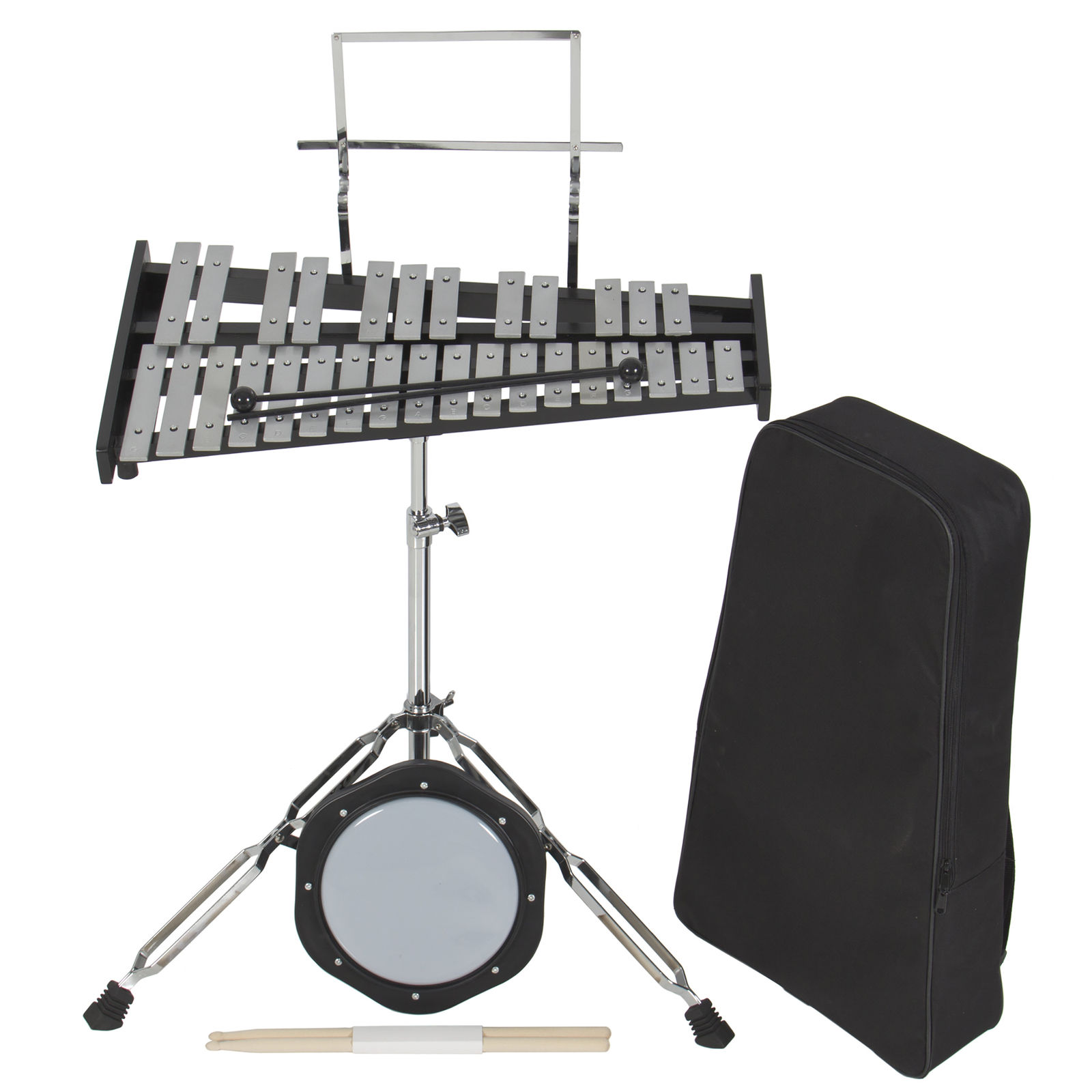 30 Notes Percussion Glockenspiel Bell Kit W/ Practice Pad +Mallets